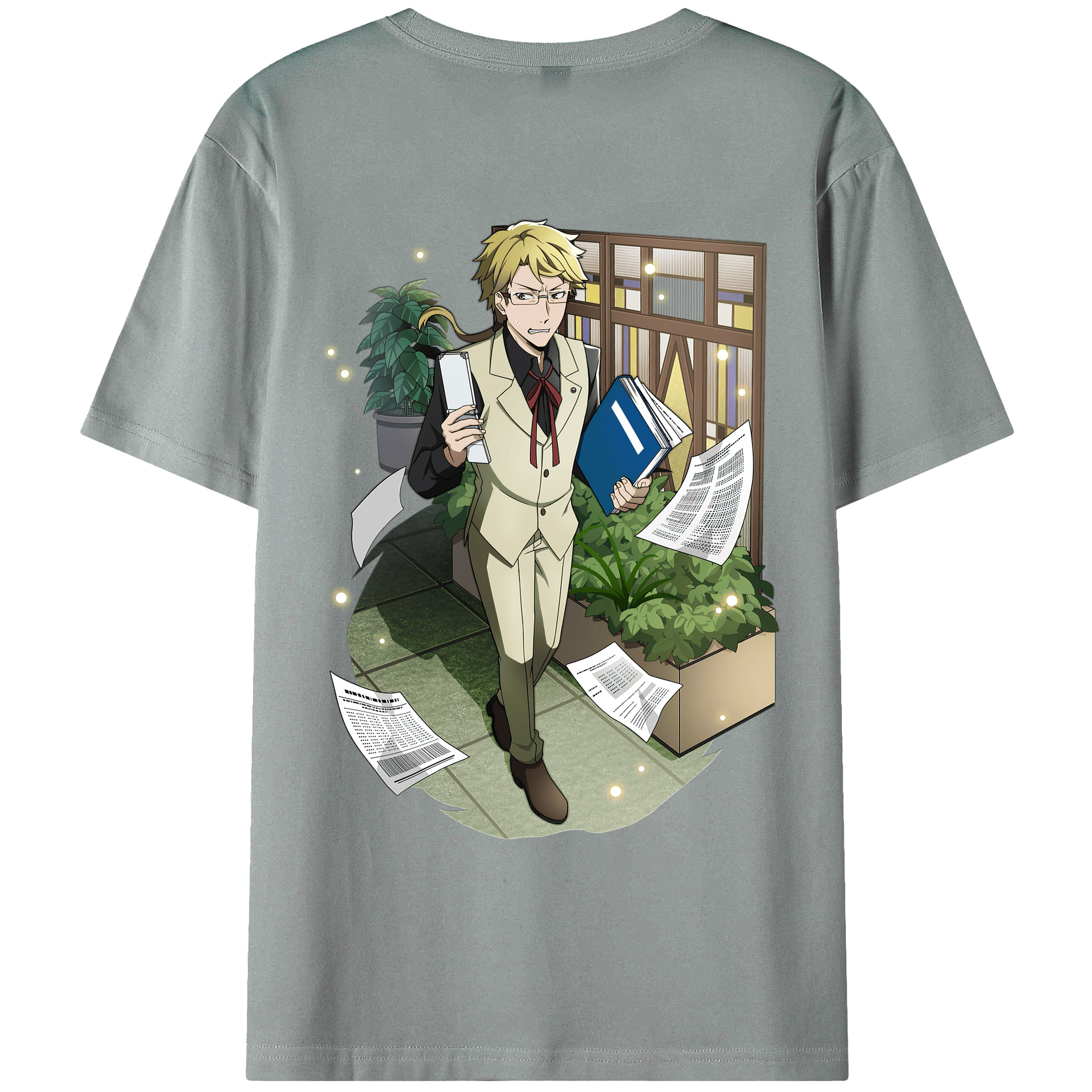 （画像用） 文豪ストレイドッグス Bungo Stray Dogs 綿100％ メンズ半袖Tシャツ（バックプリント） 通気性